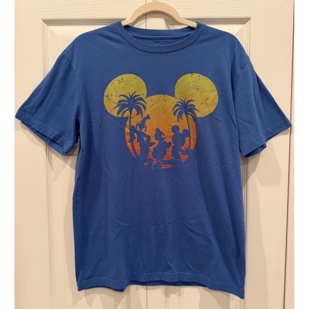 Disney‎ Mickey Mouse Sunset silhouette Disneyland Mens Adult T-shirt navy blue M